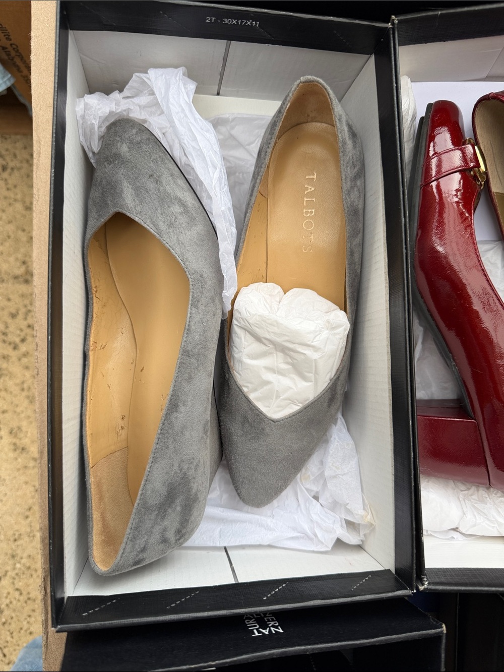 Talbots Gray Suede Pointed-Toe Flats - Elegant Slip-On Loafers